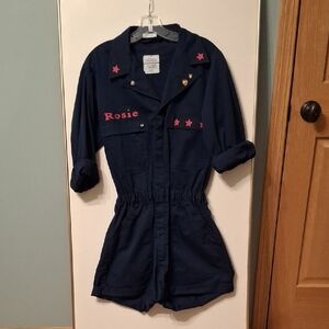 Navy Blue Jumpsuit with Pink Star Accents